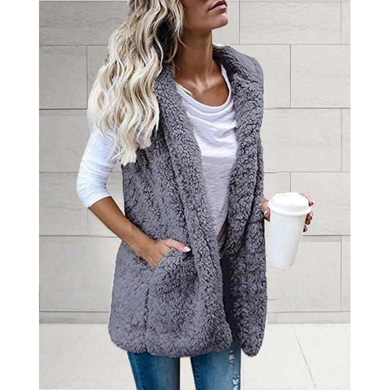 

Solid Sleeveless Hooded Pocket Jacket Pure Color Sleeveless Hooded Pocket Coat Women B XXXL