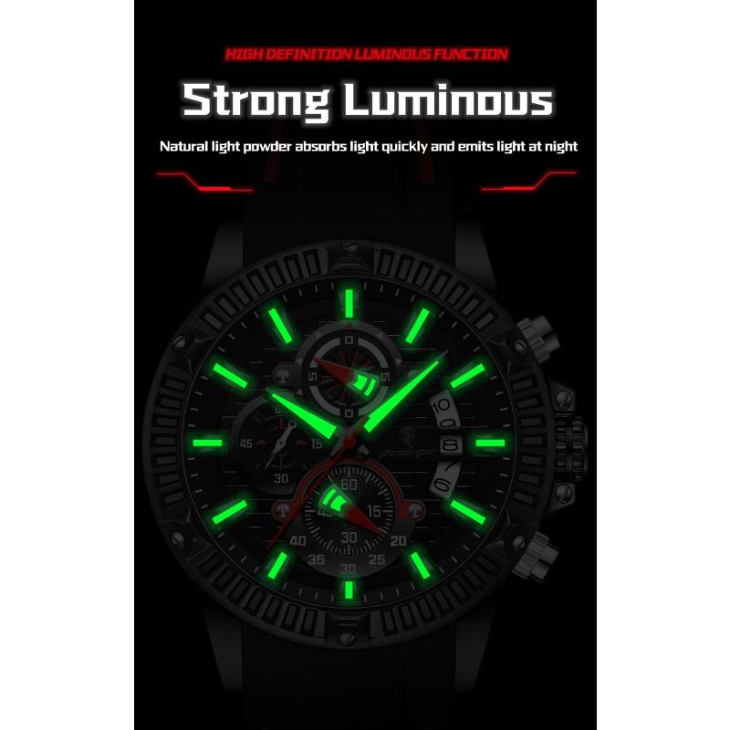 POEDAGAR Sports Men Watches Waterproof Luminous Chronograph Date Military Watch Silicone Strap Quartz Wristwatch Reloj