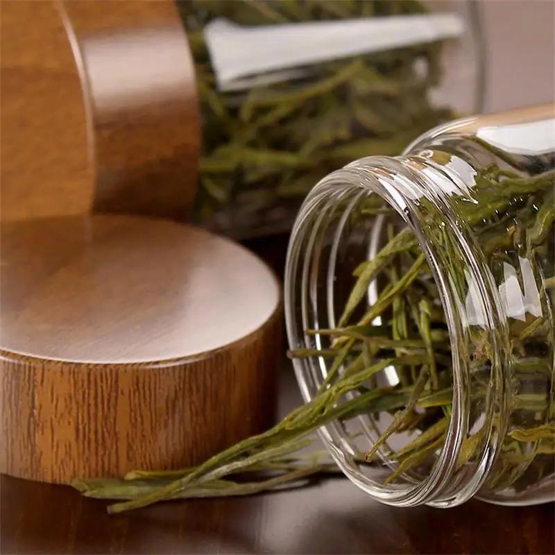 Kreativ gjennomsiktig glassoppbevaringskrukke med trelokk husholdnings kaffebønner te dispenserflaske matkrukke forseglet beholder ny