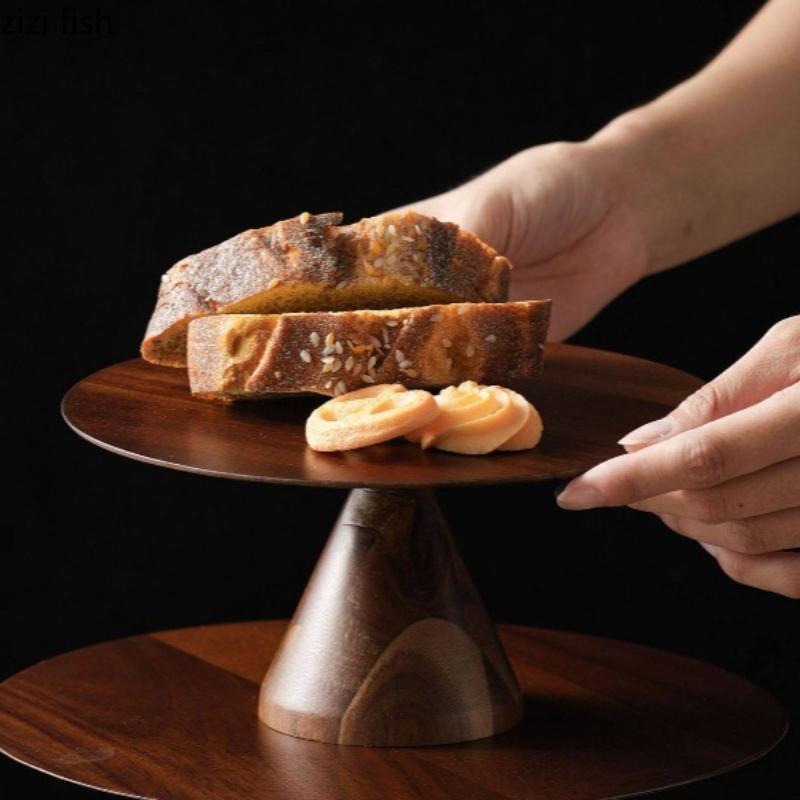 Wooden Cake Tray High Footed Dessert Plate Pastry Plate Cake Stand Dessert Table Display Stand Dim Sum Dish Fruit Plate Bowl