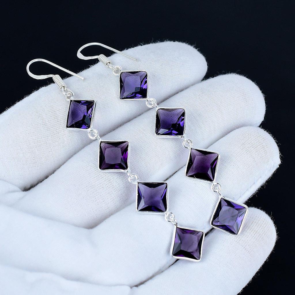 Amethyst Edelstein Ohrringe, 925 Sterling Silber Ohrringe, Handgefertigte Silberohrringe zum Verschenken, Amethyst Hängeohrringe Valentinstagsgeschenk