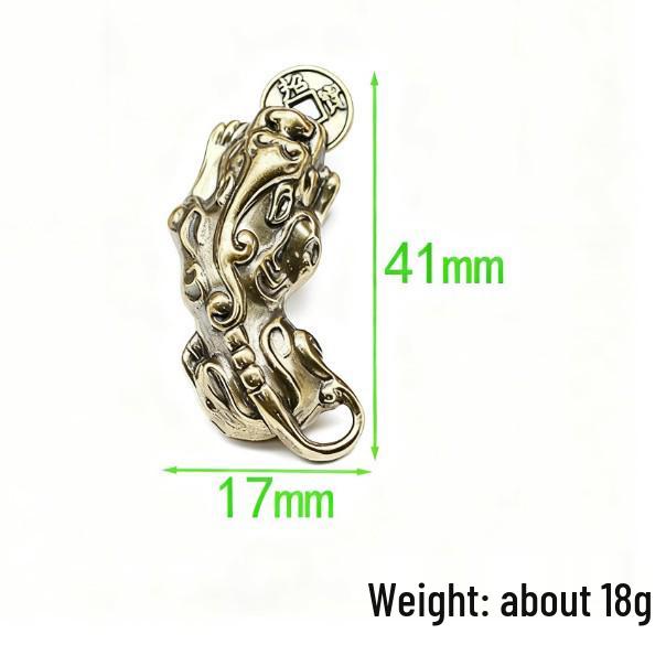 Brass Pixiu Keychain with Five Emperor Coins - Auspicious Clouds Pendant & Personalized Car Ornament Handicraft.