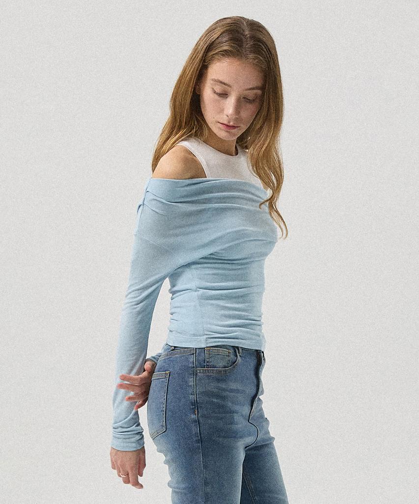 Aheule Nera Layered Off-Shoulder Sleeveless Tank_Blue
