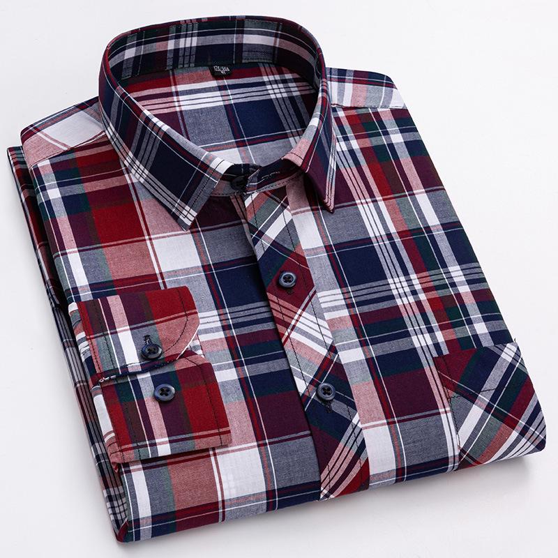 Men's 100% Cotton Plaid Long Sleeve Shirt - Casual Spring/Summer Style