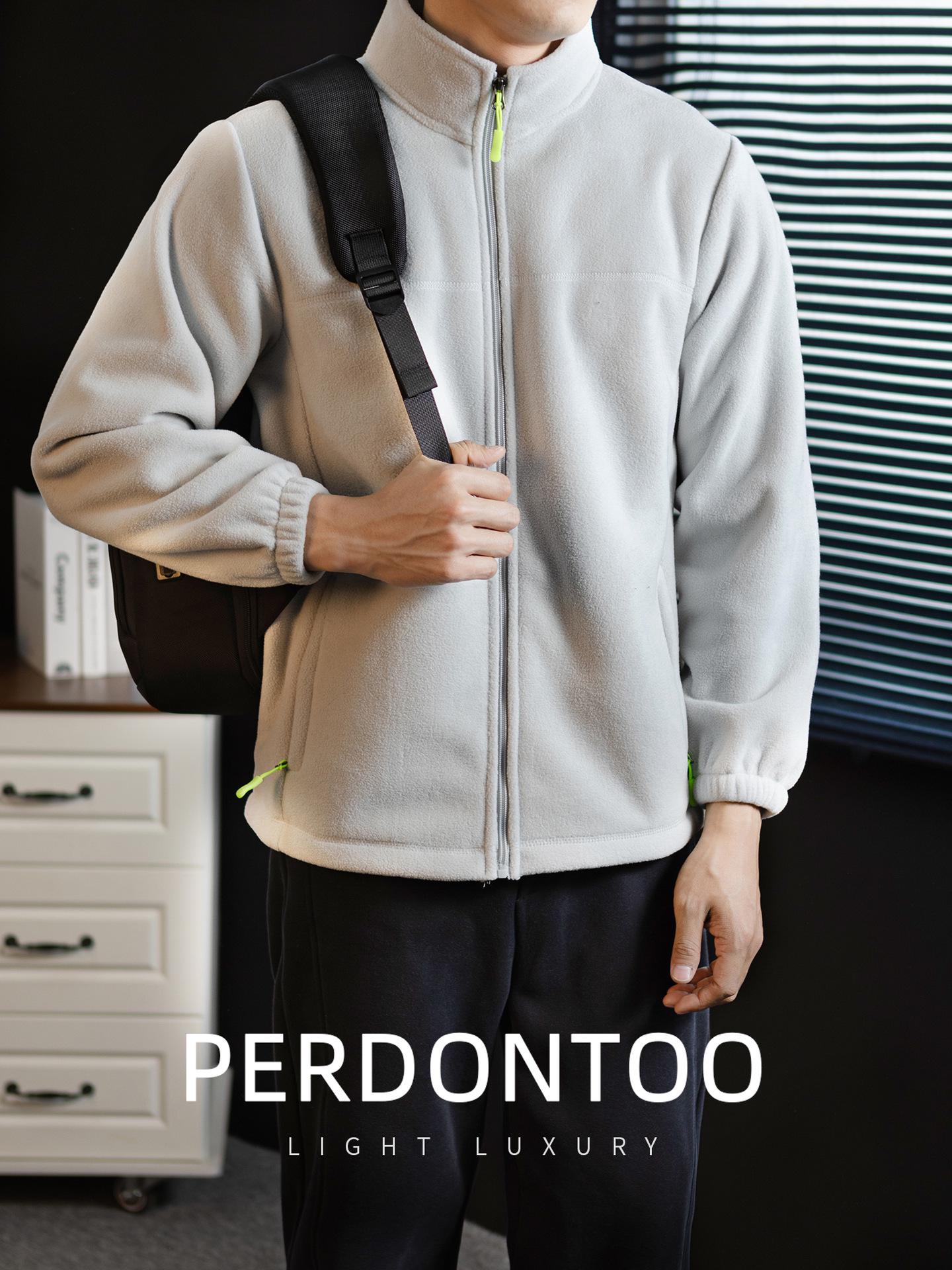 Men s Winter Stand Collar Fleece Jacket with Fluorescent Zipper - Cloud-Soft and Warm S