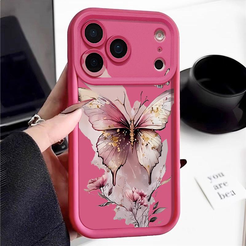 Pink Butterfly Watercolor Pattern Case For iPhone 17 Pro Max Funda Shockproof Bumper Cover For iPhone 16 Pro Max 15 14 13 12 11 Air 16E