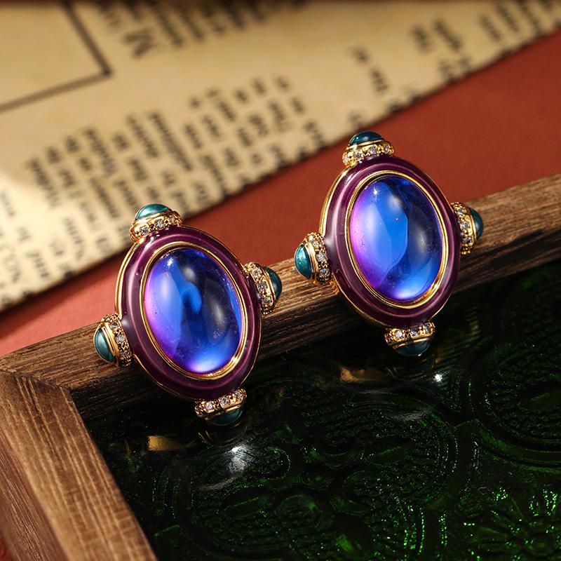 SUYU Medieval Vintage Earrings Style Geometric Enamel Round Women's Design Earrings Daily Party Accessories Fashion Zircon