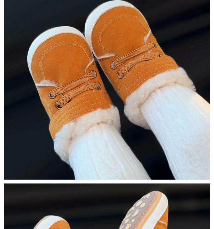 Baby High-Top Yellow Walking Shoes - Thick Plush Cotton, Non-Slip Soft Sole, Warm Boots for Boys (0-1 Year)