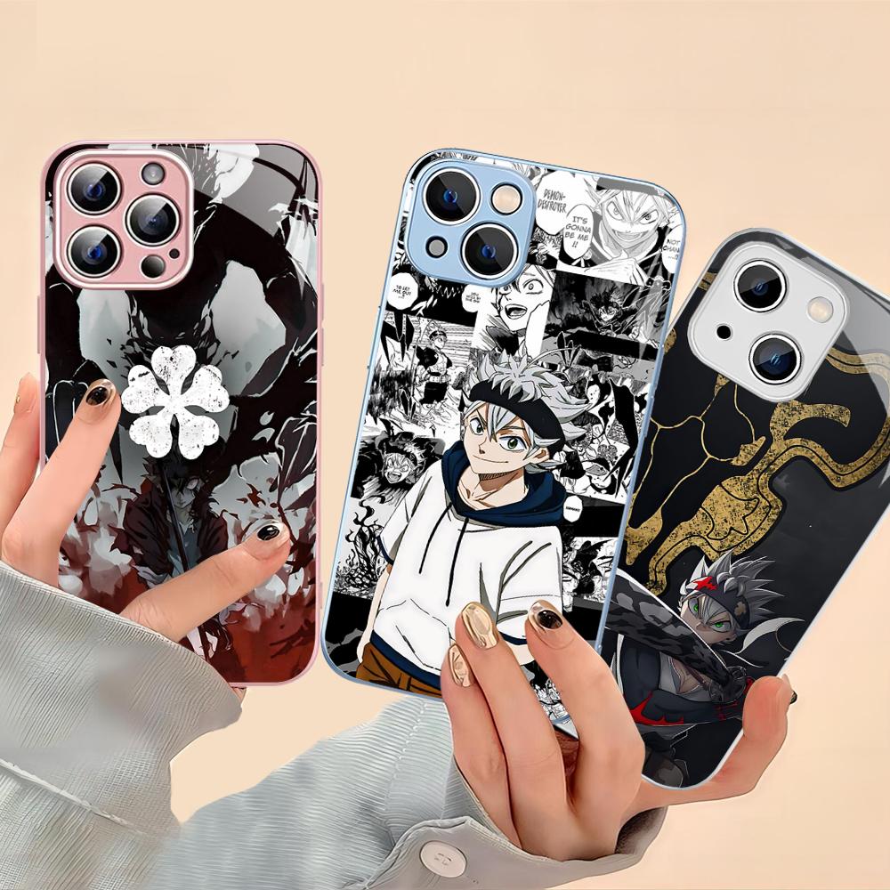 Black Clover Phone Case Tempered Glass For Iphone 14 13 12 11 Pro Mini XS MAX 14Plus X XS XR Fundas