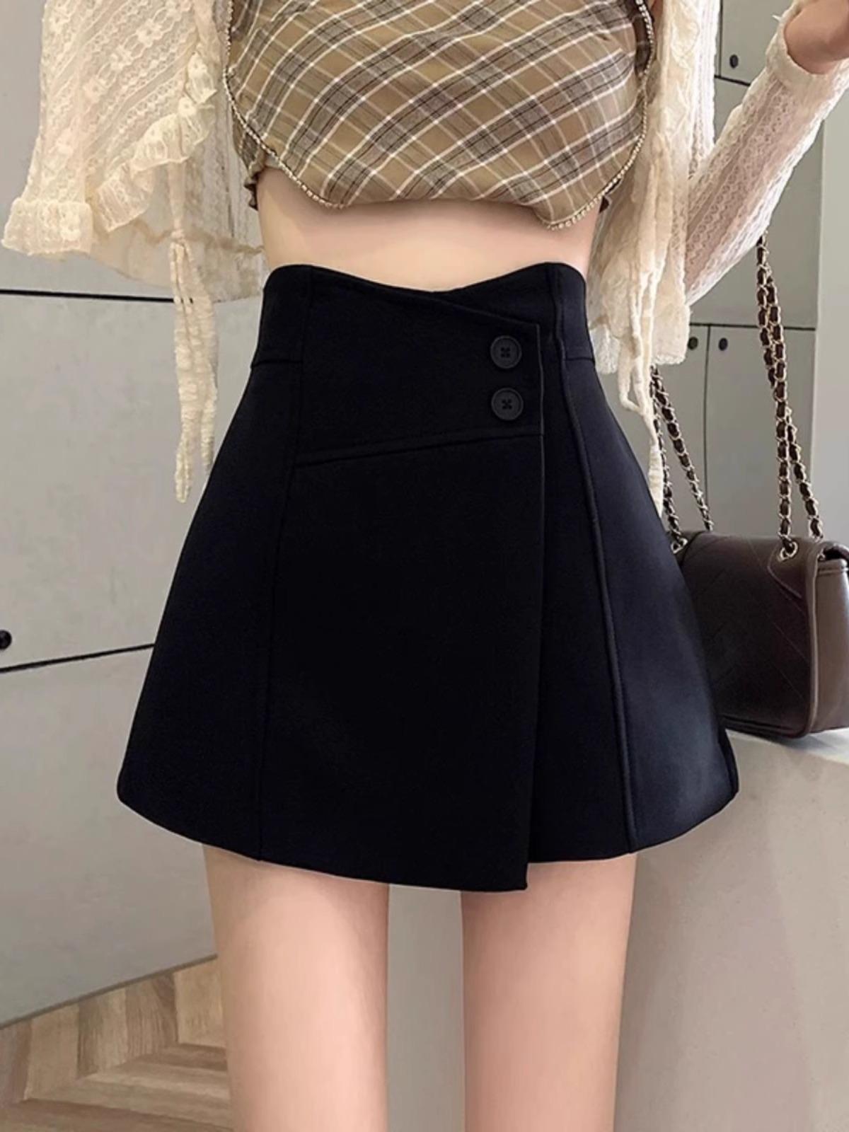 

Весна 2024 Женские шорты А-силуэта с высокой талией и широкими штанинами, в корейском стиле, повседневного и стройнящего дизайна. L