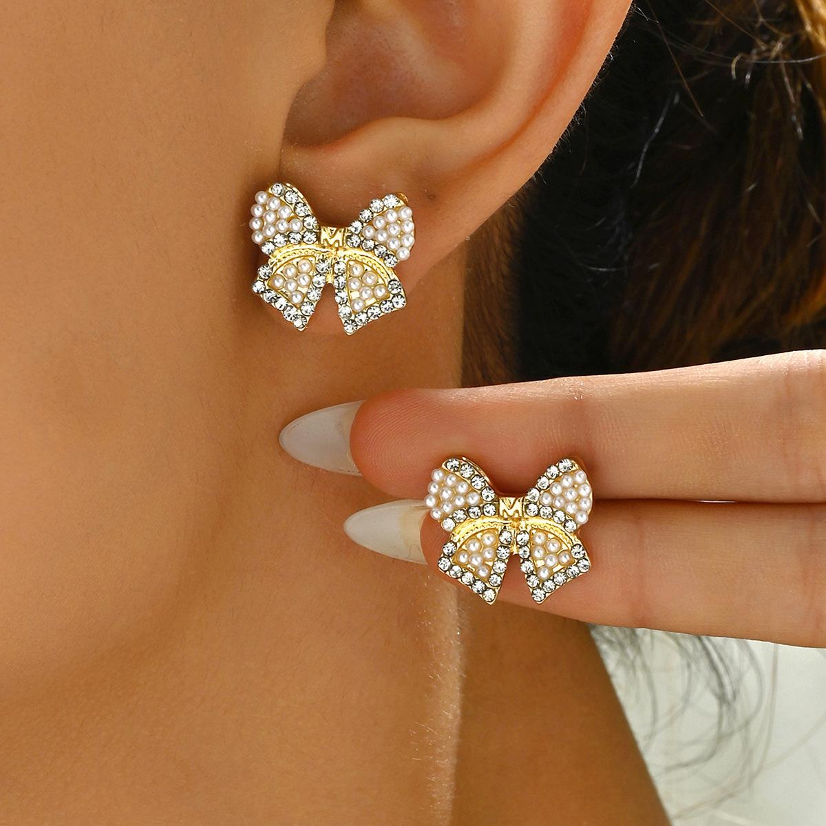 

Серьги в виде банта, персонализированные инкрустированные серьги-гвоздики в форме сердца с бахромой, длинные серьги, универсальные серьги оптом