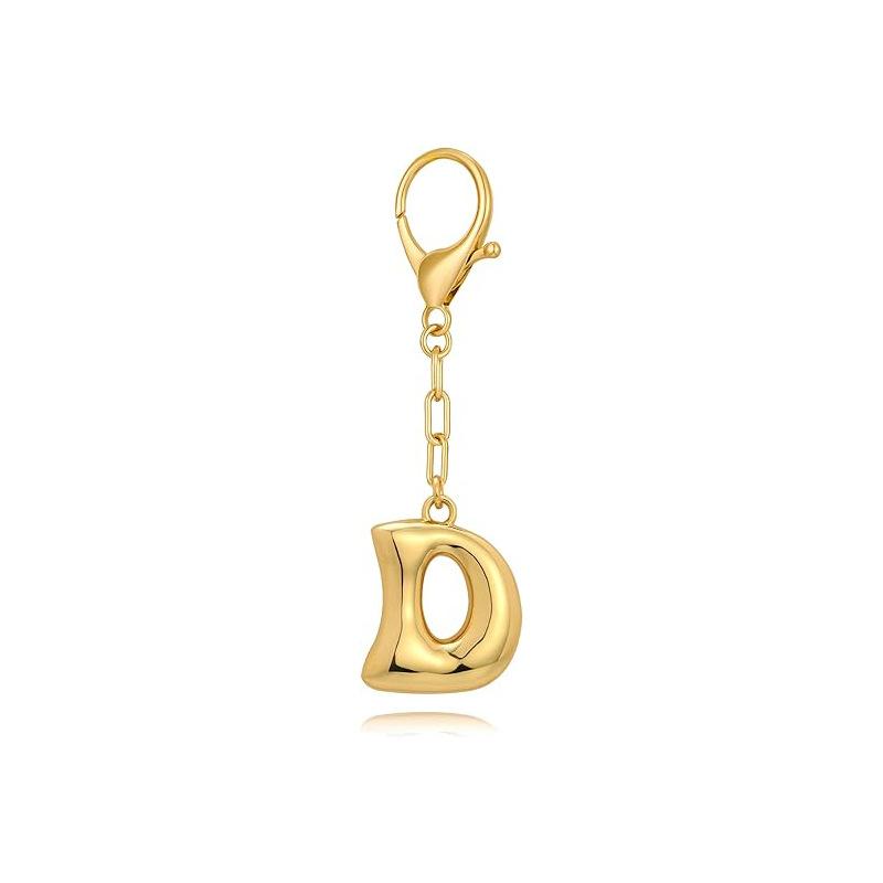 Gold Bubble Initial Keychain Letter Bag Charm for Women DIY Alphabet Purses Handbag Pendant School Backpack Gift Key Accessories