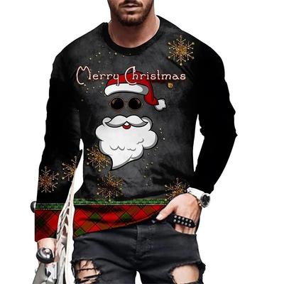 Christmas Party Santa 3d Printed T-Shirt Crewneck Long Sleeve Street Personality Fashion Plus Size Pullover