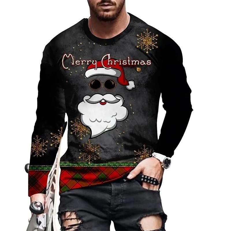 Christmas Party Santa 3d Printed T-Shirt Crewneck Long Sleeve Street Personality Fashion Plus Size Pullover