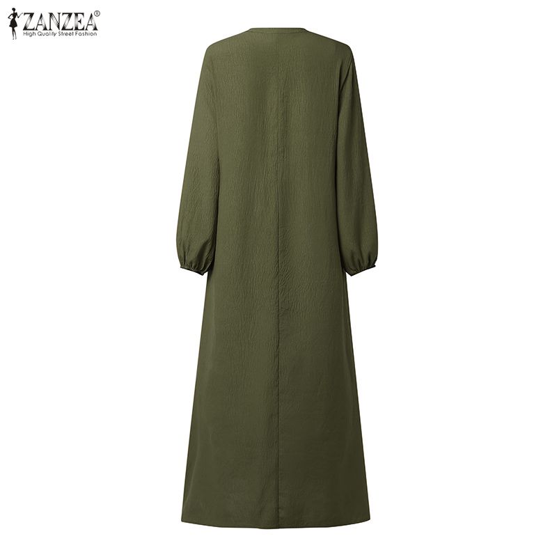 ZANZEA Women Casual V-Neck Long Sleeve Elegant Long Dress