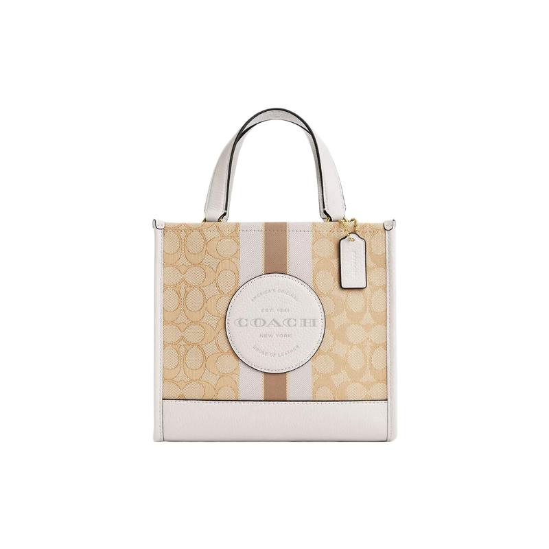 

COACH handbag Dempsey 22 Presbyopic striped logo patch Fabric with cow leather Tote bag Tote bag shopping bag shoulder crossbody small size women s золотий