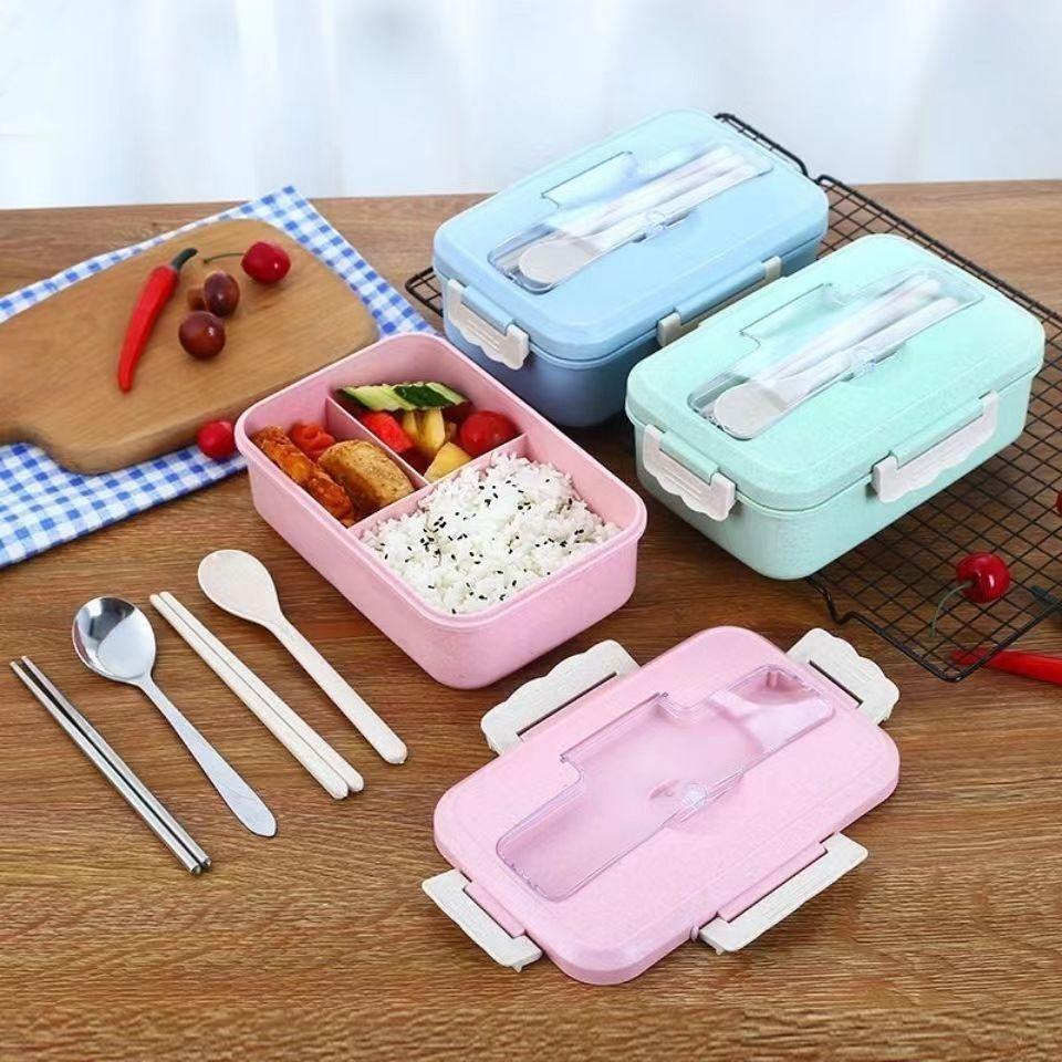 Microwave Lunch Box with Spoon Chopsticks Dinnerware Food Storage Container Children Kids School Office Bento Box