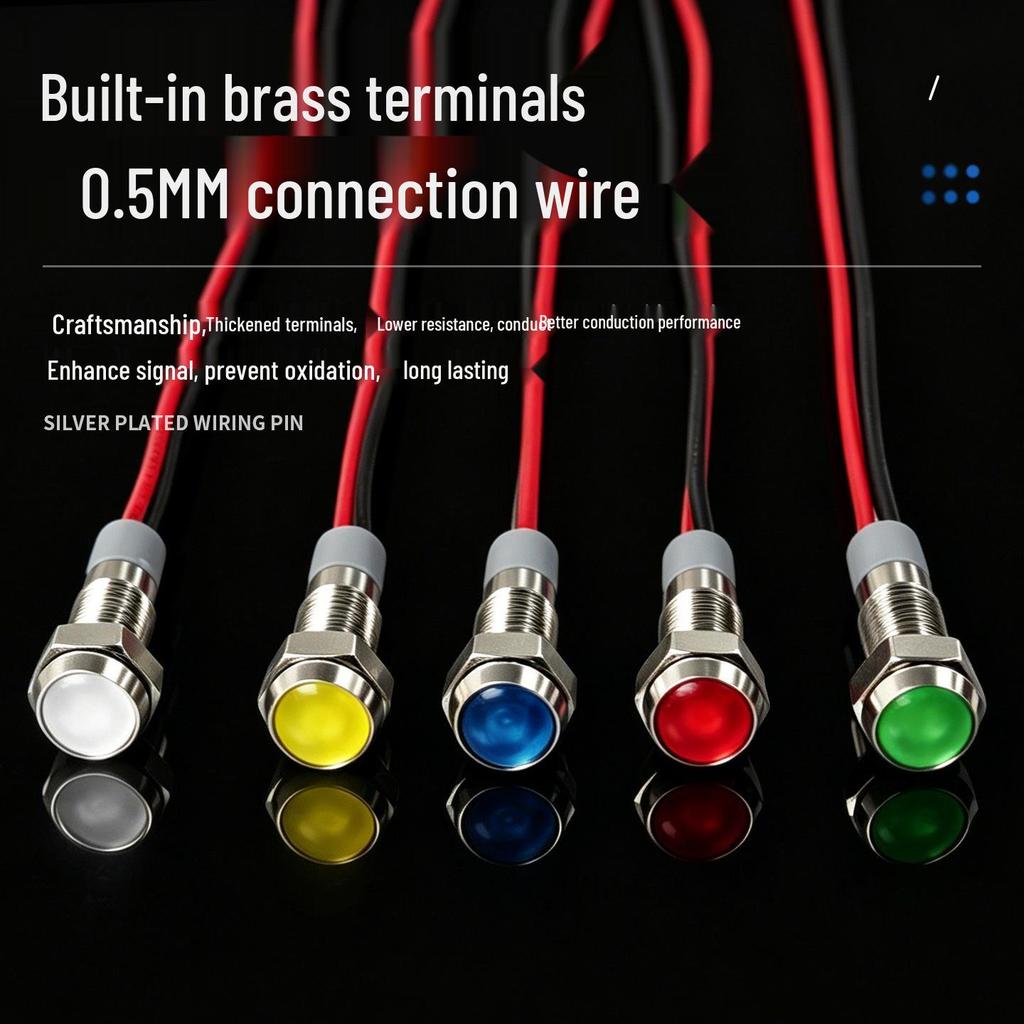 Universal Waterproof Gray Metal Base LED Indicator Light (6/8mm) for Power Signals - Compatible with 3V, 6V, 12V, 24V, 220V