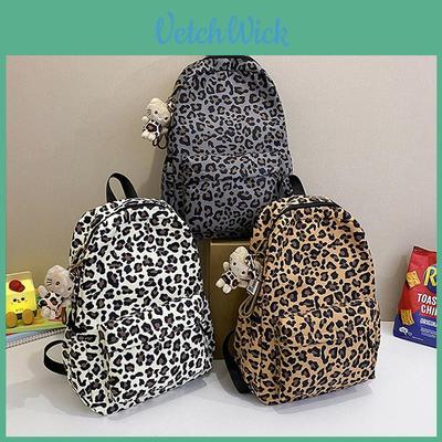 Leopard Print Casual Backpack Nylon Breathable With 15in Laptop Compartment Air Cushion Straps For Street Fashion School College