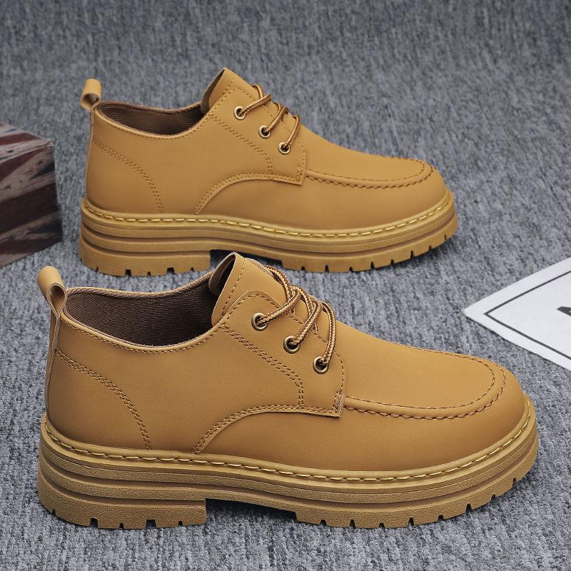 Tooling Men's Shoes Autumn New Black Casual Versatile Leather Shoes Low-top Thick-soled Heightening Labor Insurance Shoes Wear-resistant Martin Boots