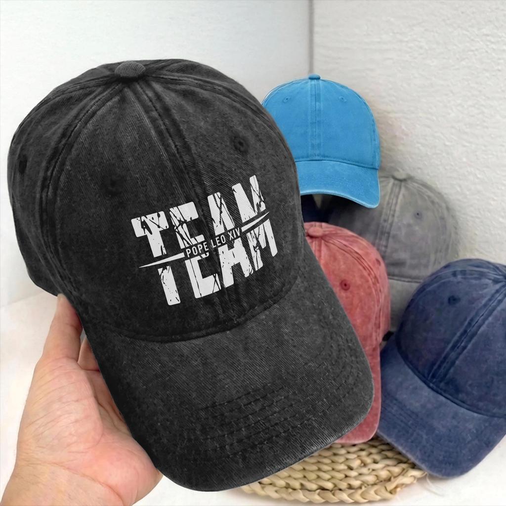 Soft Team Pope Leo XIV Baseball Caps Unisex Women Distressed Denim Washed Sun Cap Cardinal Robert Prevost Outdoor Adjustable Hat