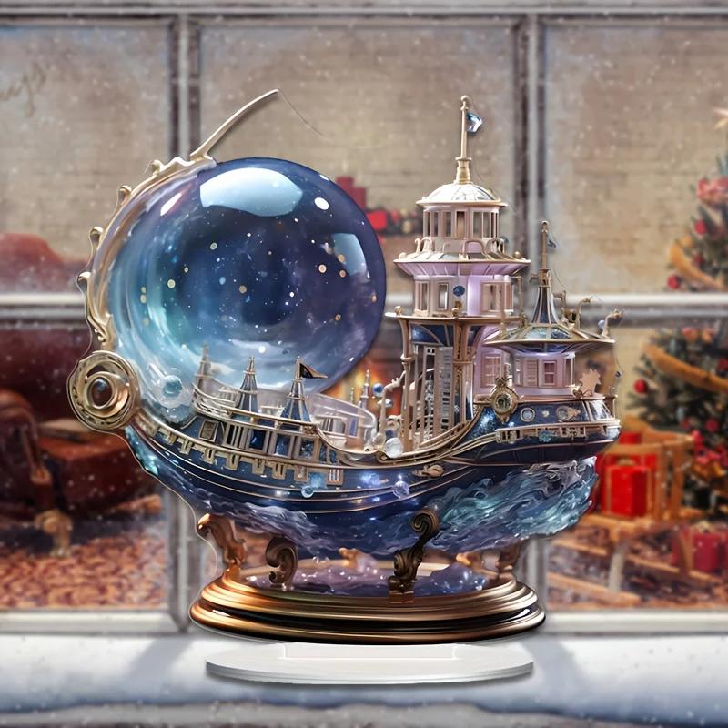 2D Flat Small Ornament Acrylic Boat Ornament with Bracket Tabletops Decorating Gifts Home Decor Living Room Decoration Vintage
