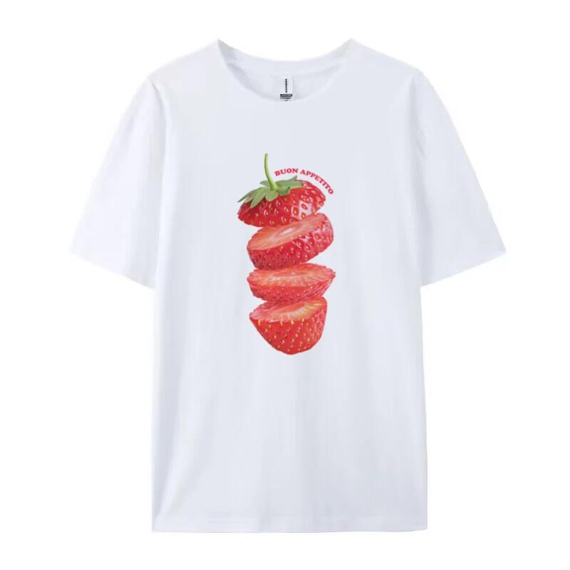 FeUnisex Cute Strawberry T Shirt Grunge Y2k Aesthetic Fruit Graphic Tees Loose Vintage Streetwear Tops Women Cottagecore Clothes