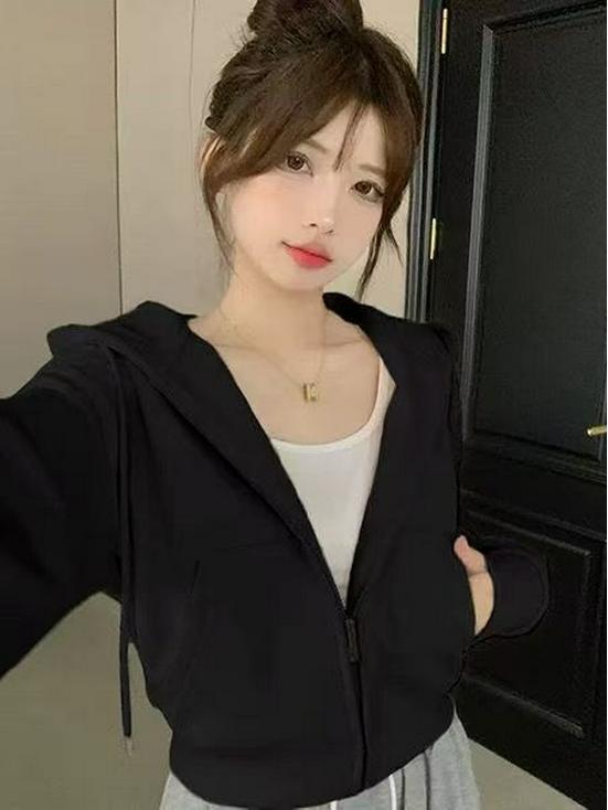 Korean Style Women's Hooded Cardigan Sweatshirt - Autumn & Winter, Loose Fit, Zipper, Lazy Style