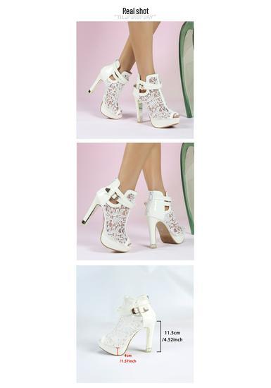Elegant Waterproof Mesh Lace Platform High Heels