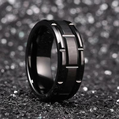 Fashion 8mm Stainless Steel Rings For Men Black Brushed Double Groove Men Engagement Rings Wedding Band Jewelry Drop Shipping