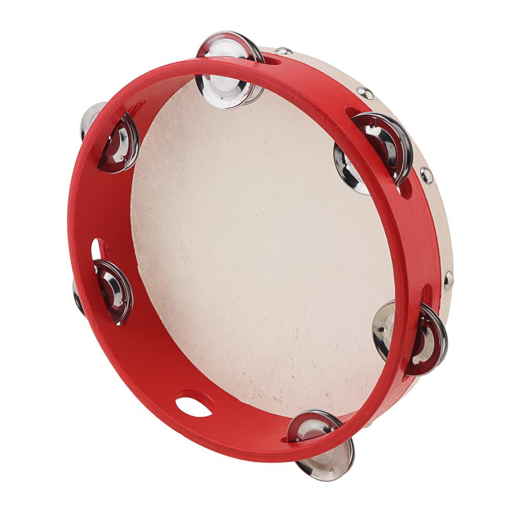 6 / 8 / 10 Inch Sheepskin Drumhead Wood Tambourine For Church Party KTV Wedding, Single Row Jingle Bells Red Hand Drum