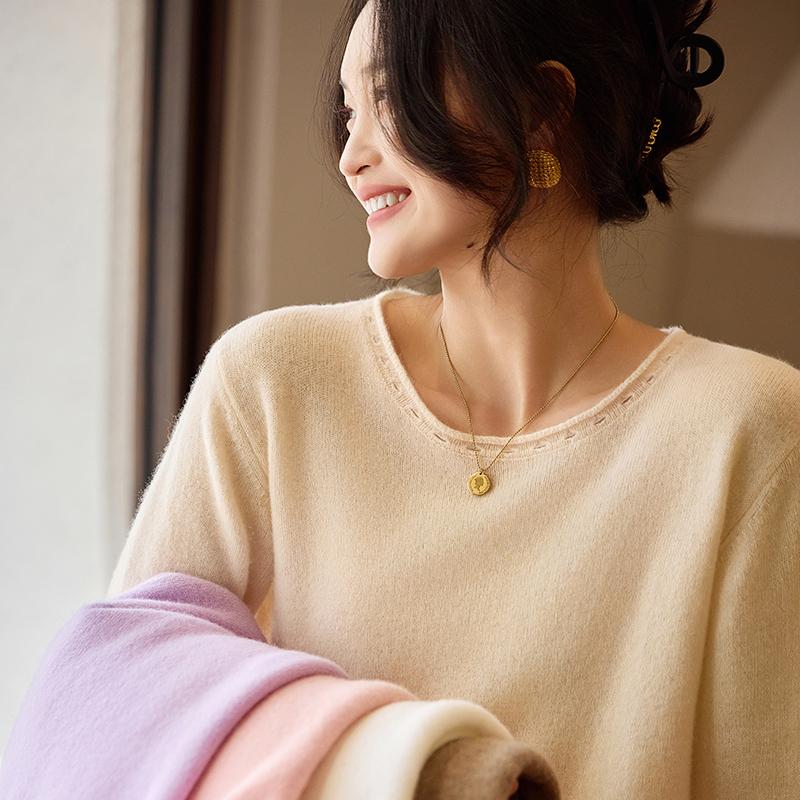 Women's Cashmere Sweater Qinghe Cashmere 30% Cashmere 70% Wool Autumn and Winter Pullover Warm and Fashionable