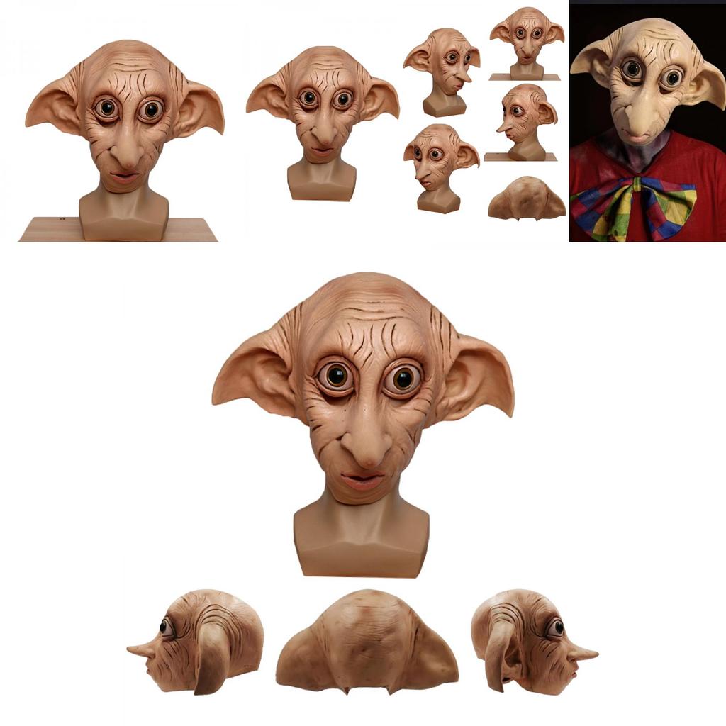 Máscara Realista Cosplay Elfo Dobby Fantasia de Halloween Adereço de Chapéu Marrom Látex Estilo Animal