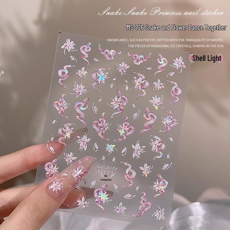 2025 Zodiac Snake Princess Nail Stickers & Shell Glitter Powder