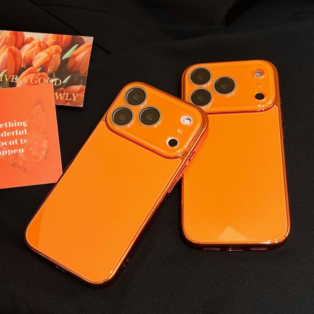 Premium inductor electroplated orange glass case for iPhone16Pro max iPhone 17 case 14/13 luxury