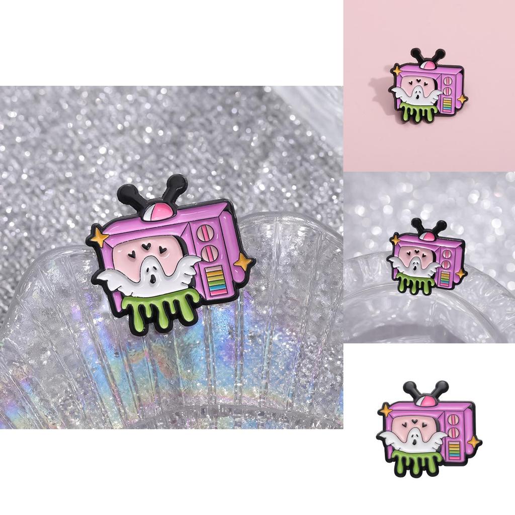 Television Colorful Pink Brooch Creative Alloy Pin With Cartoon Character For Enthusiasts Fashion