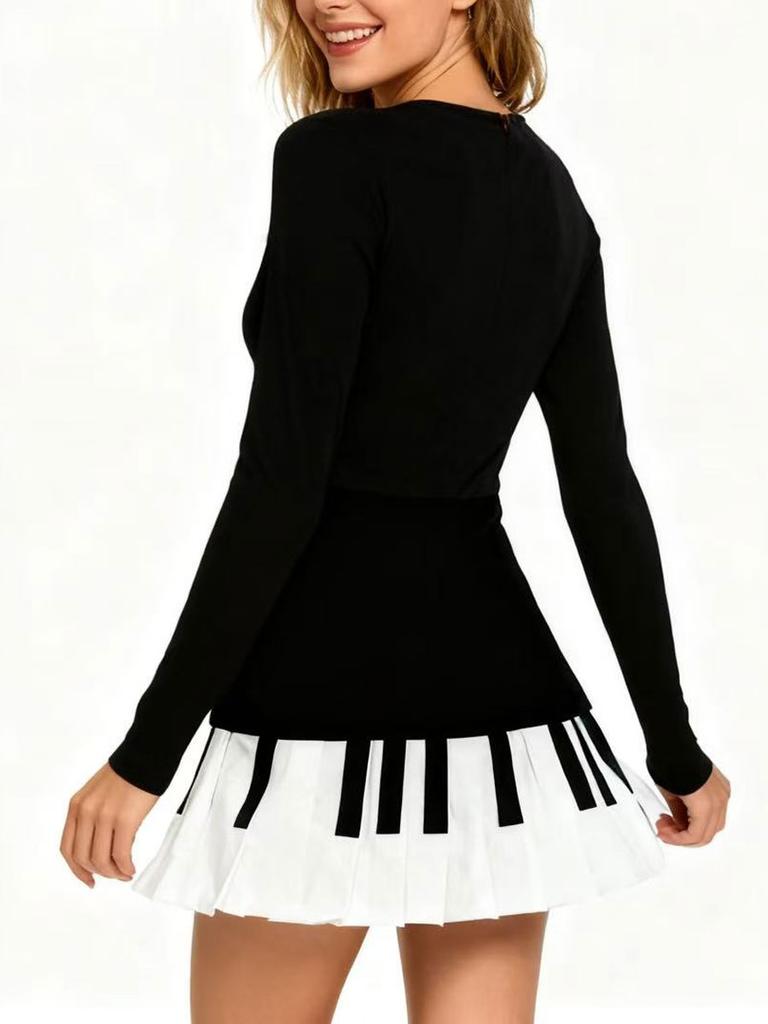 Vintage Y2k Pleated Mini Skirt Women Harajuku Female Fashion  Piano Patchwork Streetwear Skirts Clothing