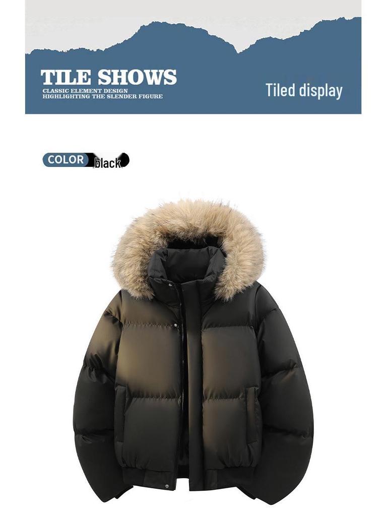 Herrjacka i PU-läder med Örn - Vinterparkas i Amerikansk Stil