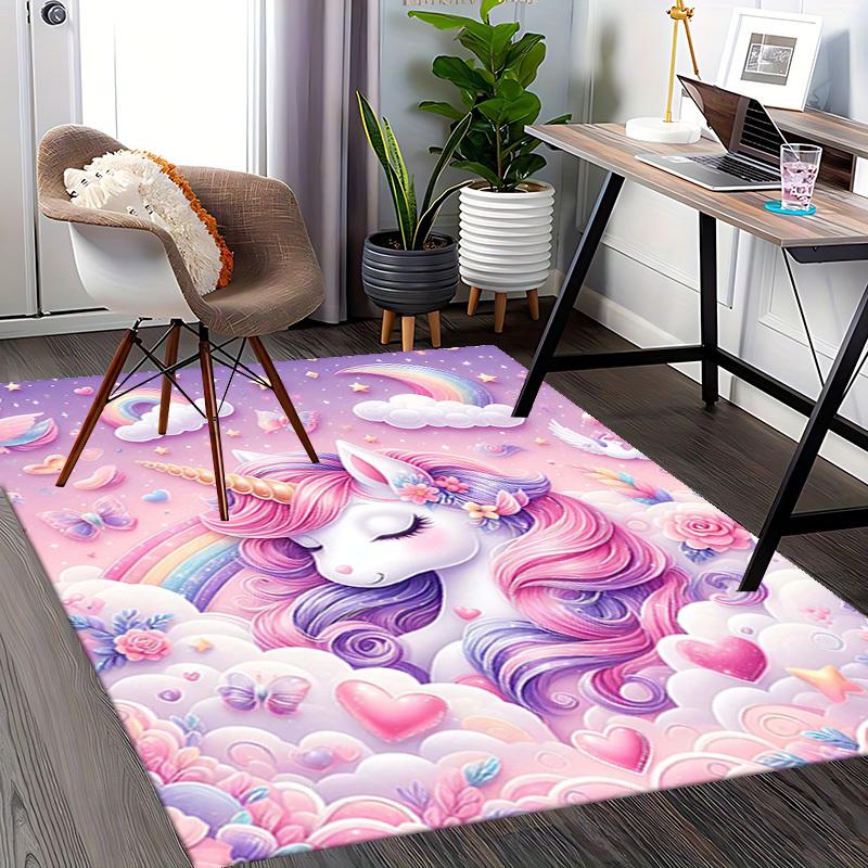 1pc Unicorn Fantasy Office Chair Mat - Anime Cartoon Design, Non-Slip Carpet for Home Decor, Suitable for All Seasons.H030