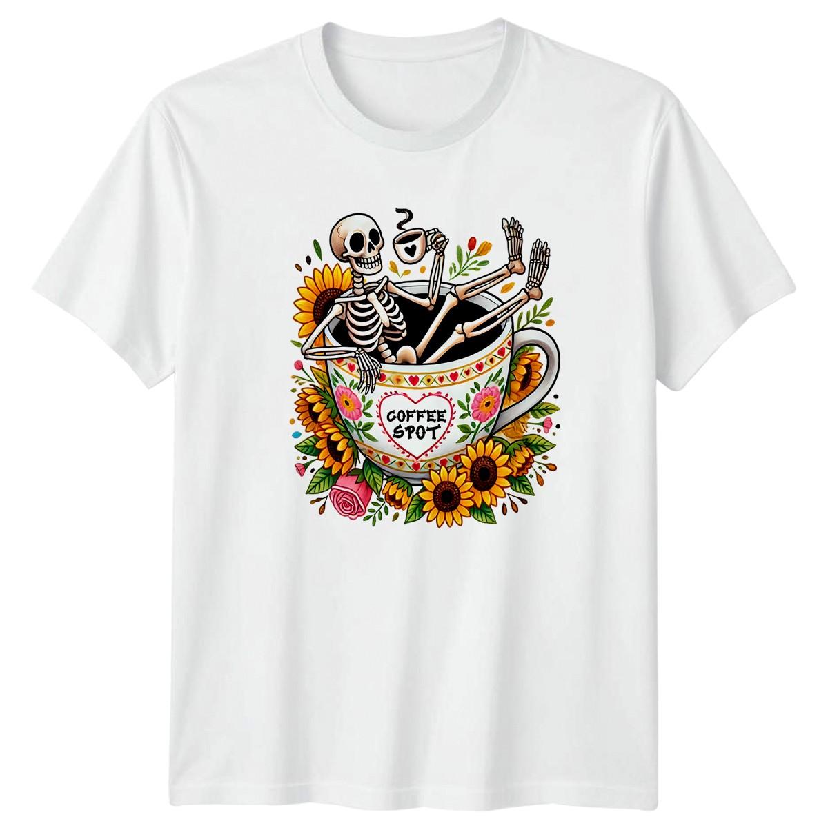 Coffee Spot T-Shirt Skeleton Relaxing Coffee Birthday Gift For Him And Her XXXL