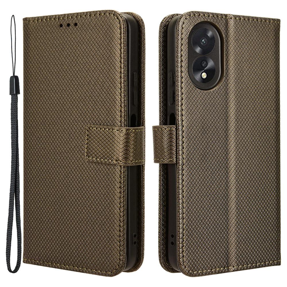 For Oppo A18 4G/A38 4G Leather Phone Case Stand Diamond Texture Protective Phone Cover