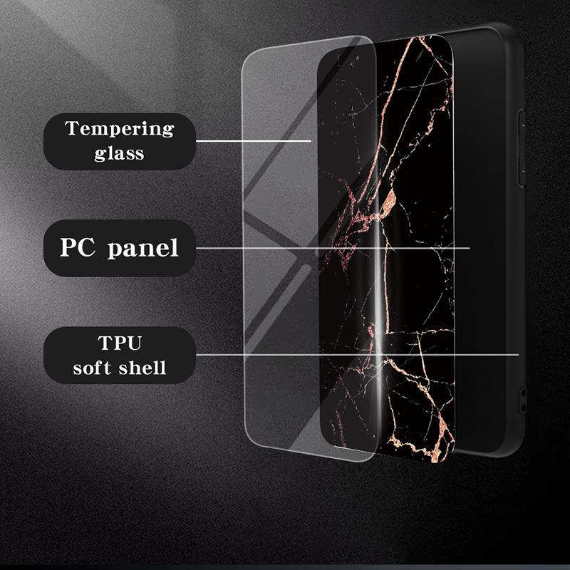 

For Oppo A60 4G Case TPU Frame Tempered Glass+PC Back Cover Marble Pattern Emerald Marble