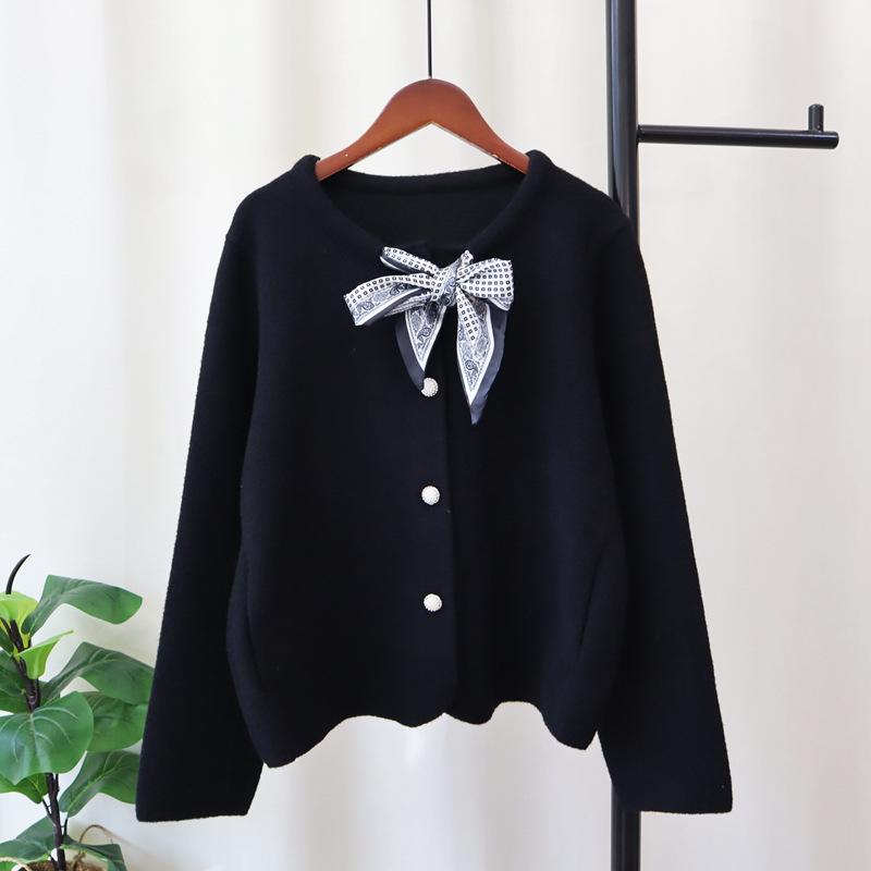 Autumn and Winter New Silk Scarf Lace-up Knitted Double-sided Woolen Cardigan Temperament High-end Sweater Jacket Women