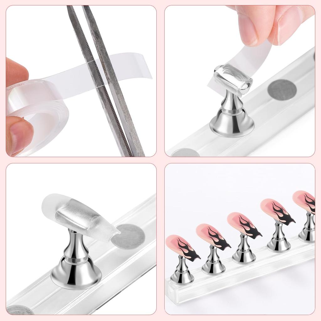 2Set Magnetic Nail Art Display Stand Set Press Nail Holder Acrylic Magnetic Tips With Double-sided Tape  For Home Nail Salon DIY