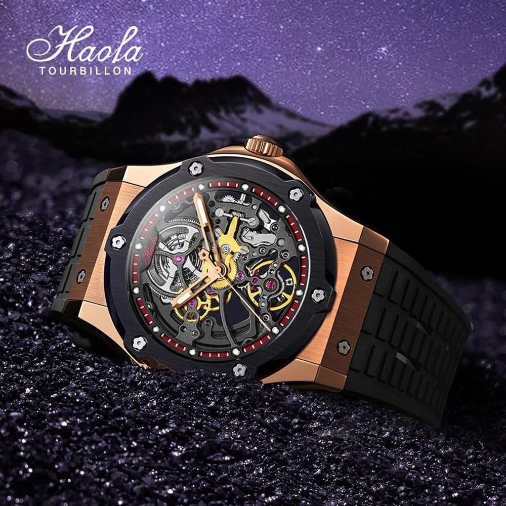Haofa Men's Skeleton Automatic Watch 80-Hour Power Reserve Hollow Dial Luminous Water-Resistant Wristwatch Gift
