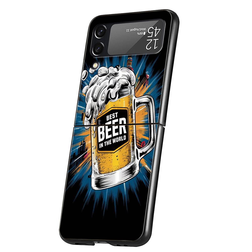 

Hard PC Phone Case For Samsung Galaxy Z Flip 7 6 5 4 Black Cover For Galaxy Z Flip3 Foldable Shockproof Bag New Fun Beer Pattern Z Flip