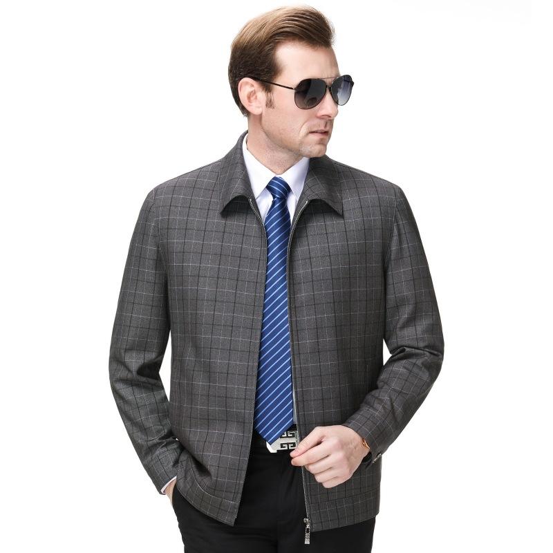 High-end Wool Jacket Men's Spring and Autumn New Middle-aged Business Casual Lapel Men's Jacket Dad Plaid Top