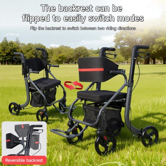 Walkers for Seniors, 8" Big Rubber Wheels All Road Rollator Walker with Seat, Foldable Height Adjustable Rolling Walker, Lightweight Aluminum Alloy