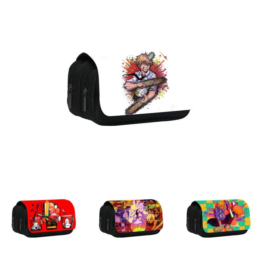 Chainsaw Man Pencil Case With Print Large Capacity Nylon Stationery Organizer For Students