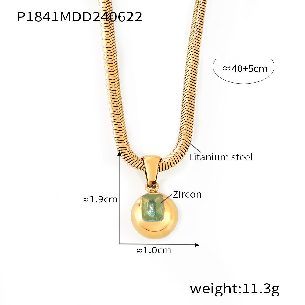 18k Gold-Plated Titanium Steel Geometric Zircon Pendant Necklace - European & American Fashion Style